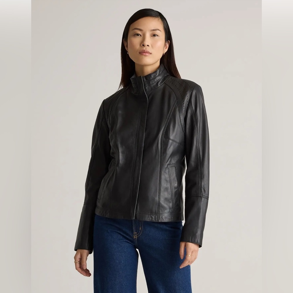 Quince 100% Black Leather Stand-Collar Jacket
Size Medium
Paid $225
NWOT